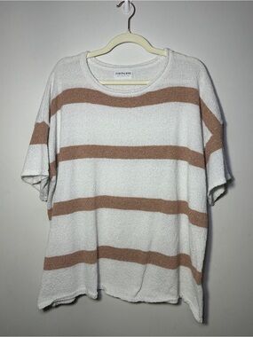 First Love by lovelyn Cream and Beige Short Sleeve Knit Top Size 3X Coastal